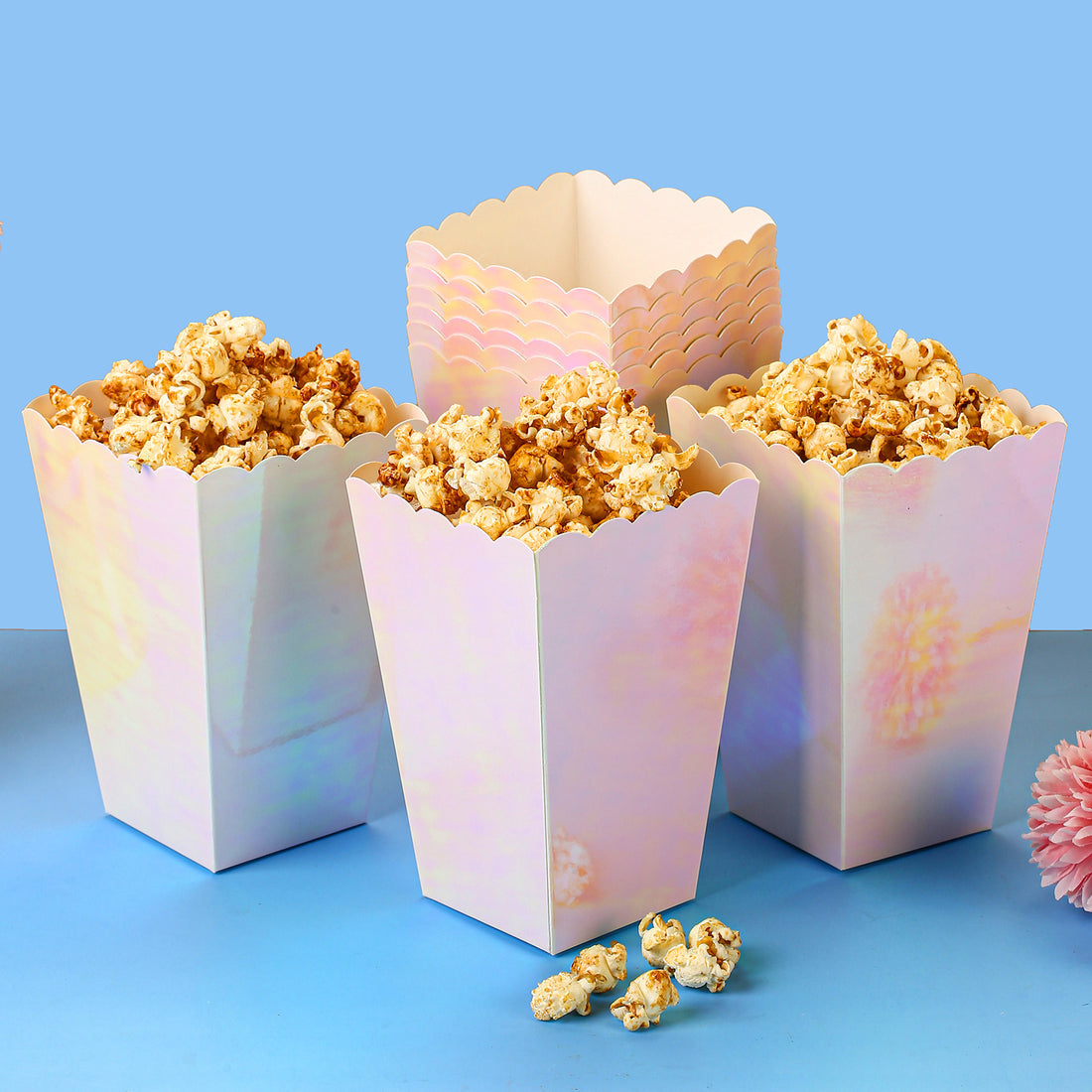 Pink Iridescent Disposable Popcorn Boxes - 6.3 Inches