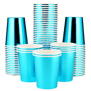 Metallic Blue Paper Cups 9 oz [50 Pack]