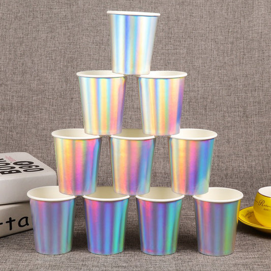 Iridescent Paper Cups 9oz [50 pack] Disposable Cups