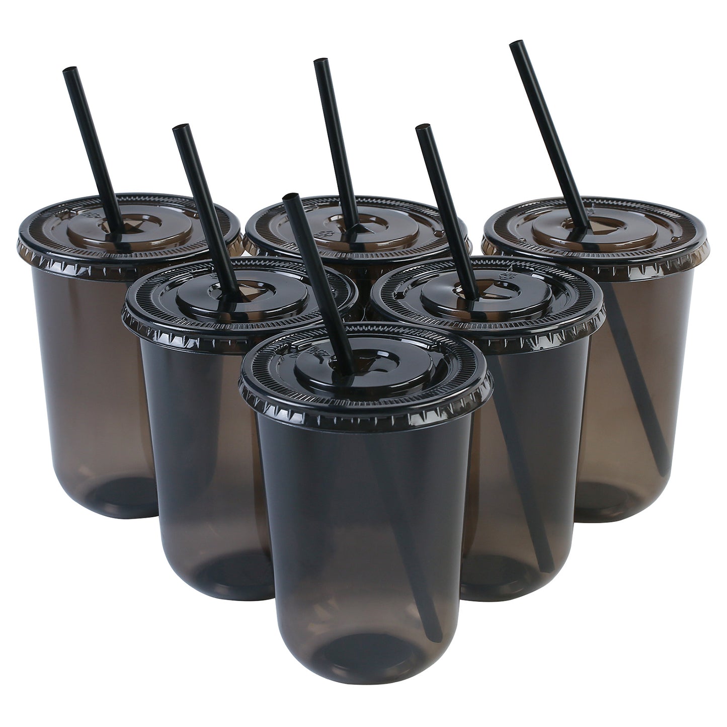 Black Plastic Cups with Lids and Straws 16oz [20 pack] Disposable Black Plastic Cup