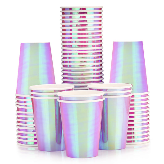 Iridescent Purple Paper Cups 10 oz [38 pack] Disposable Coffee Cups