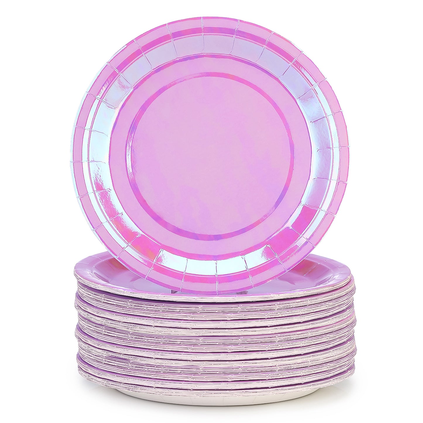 Iridescent Purple Paper Plates 9 Inches [50 pack] Disposable Rainbow Paper Plates