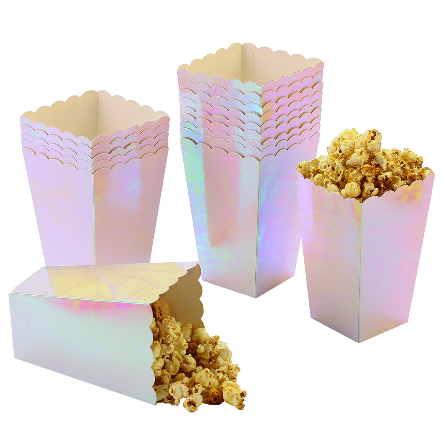 Pink Iridescent Disposable Popcorn Boxes 6.3 Inches Pack of 12