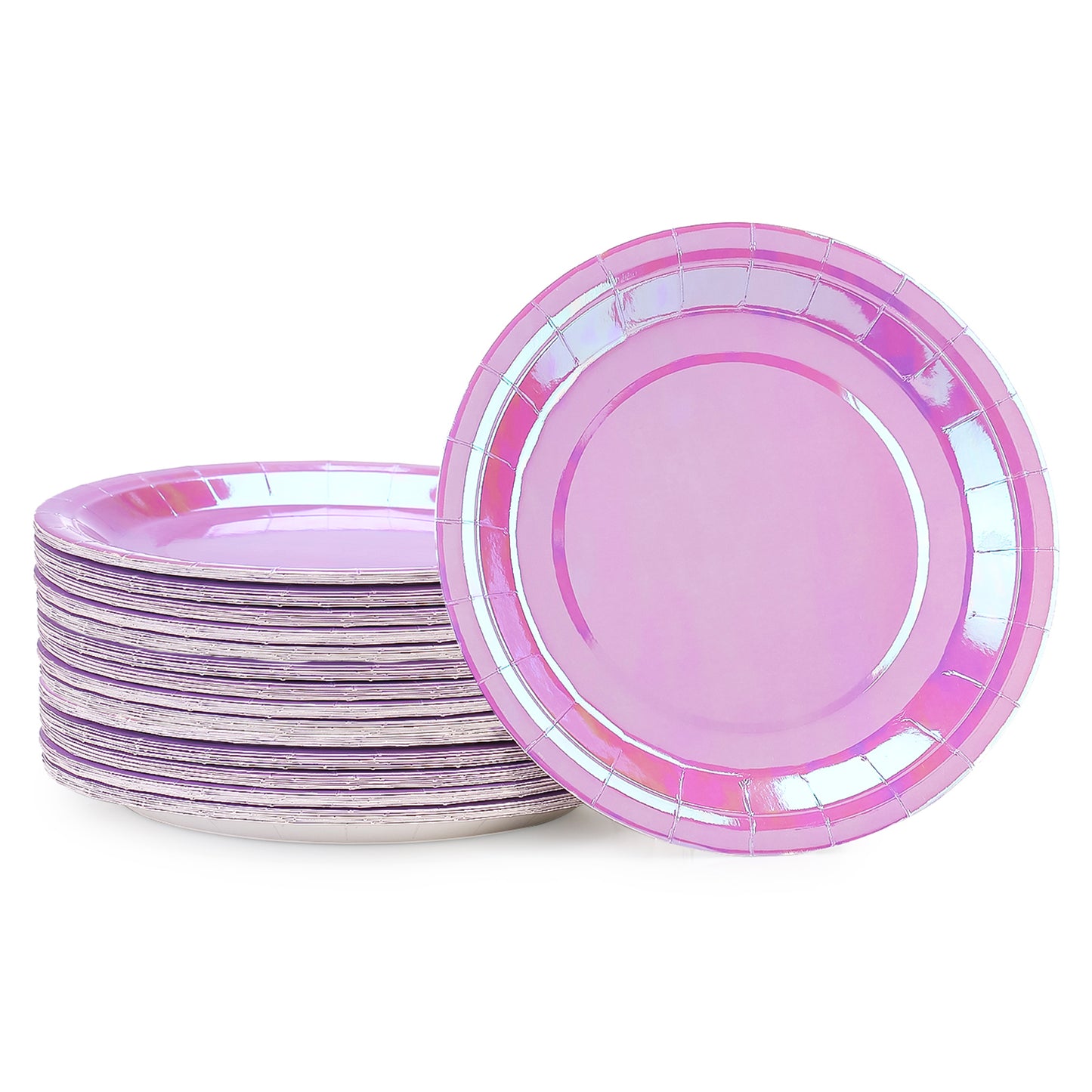 Iridescent Purple Paper Plates 9 Inches [50 pack] Disposable Rainbow Paper Plates