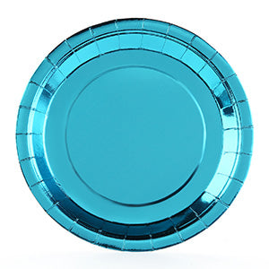 Metallic Blue Paper Plates 9 Inches [50 pack] Round Disposable Dinner Paper Plates