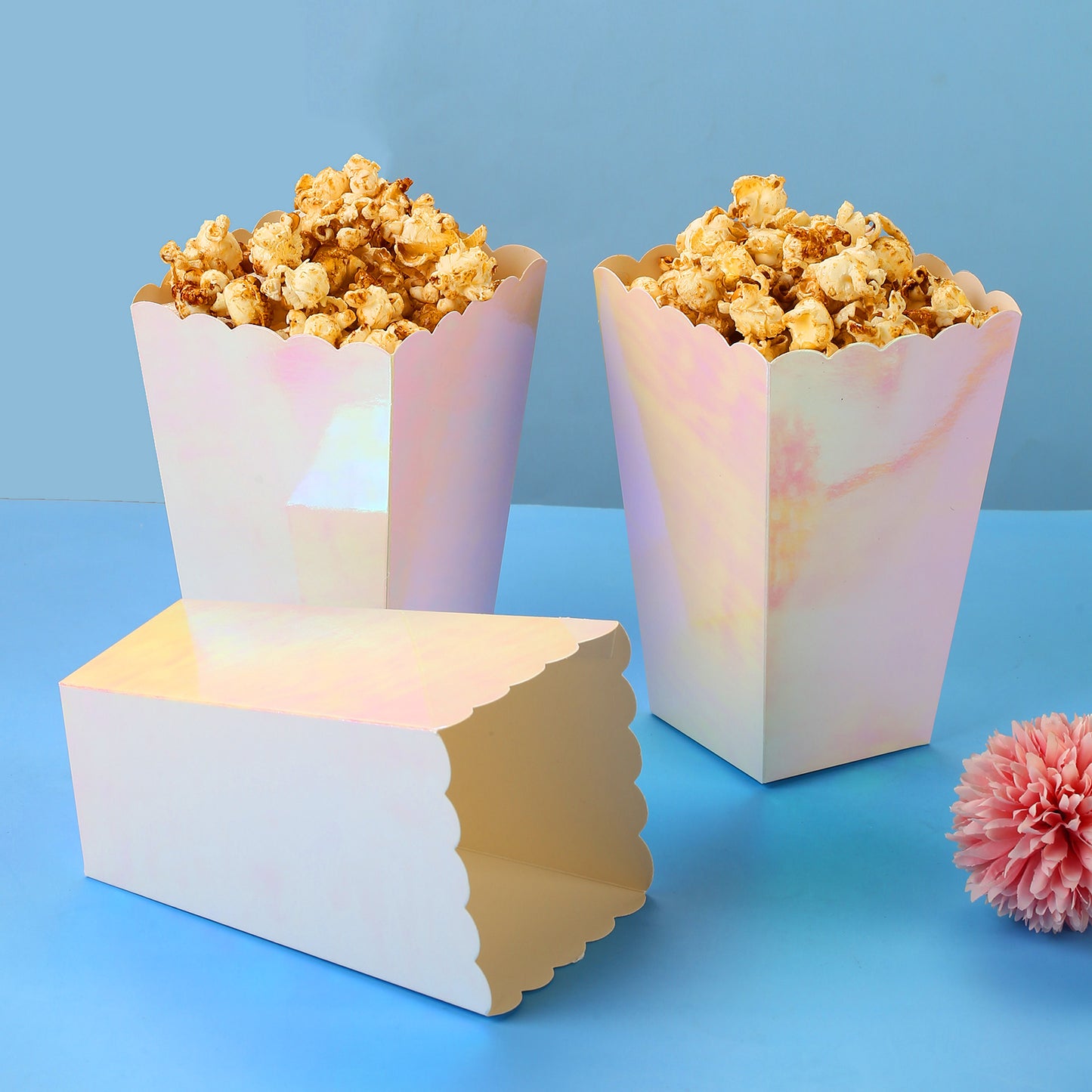 Pink Iridescent Disposable Popcorn Boxes 6.3 Inches Pack of 12