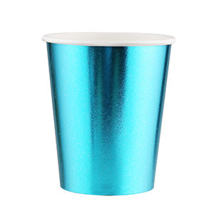 Metallic Blue Paper Cups 9 oz [50 pack] Disposable Party Cups