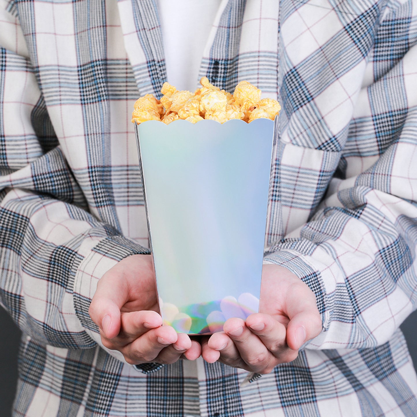 Iridescent Disposable Popcorn Boxes 6.3 Inches Pack of 12