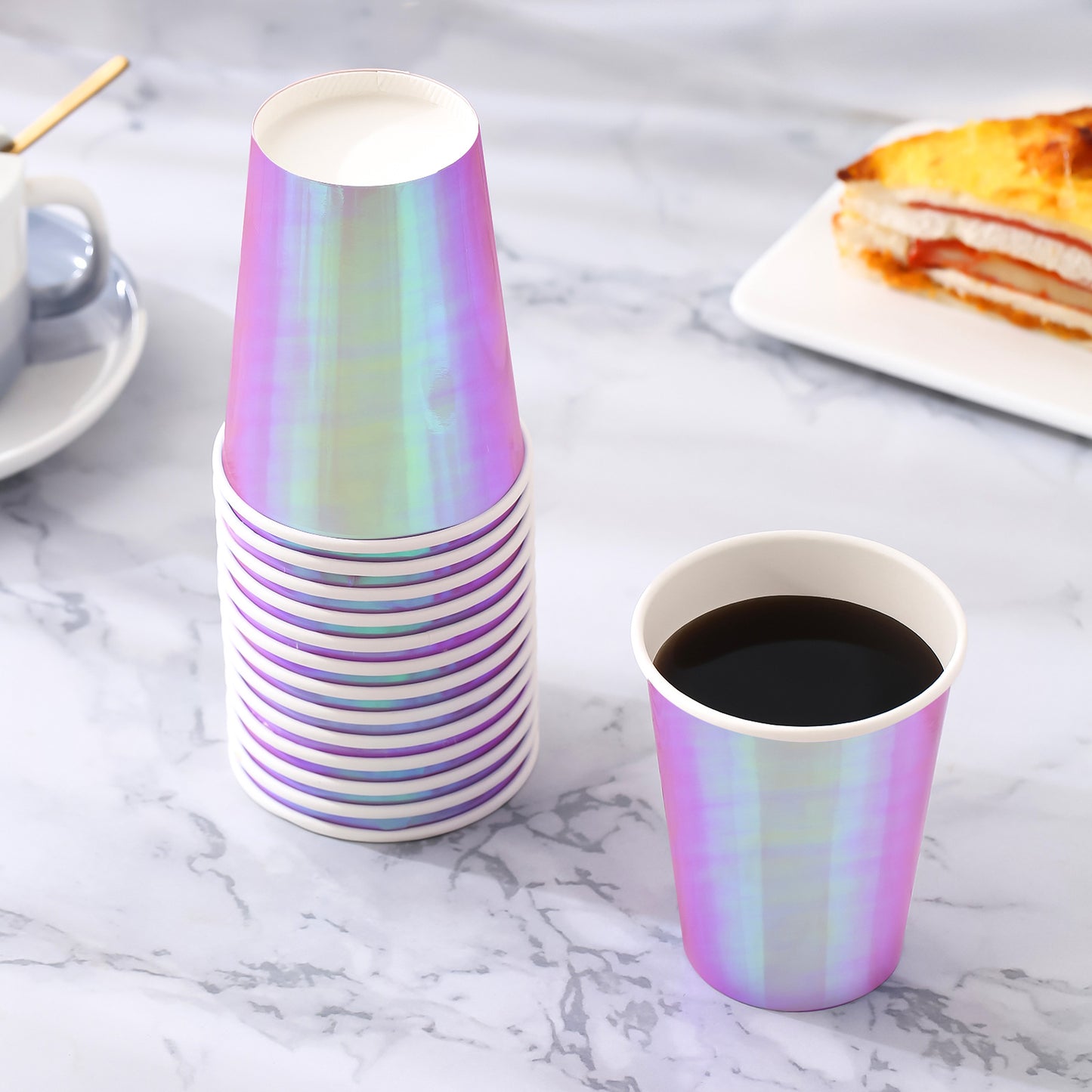 Iridescent Purple Paper Cups 10 oz [38 pack] Disposable Coffee Cups