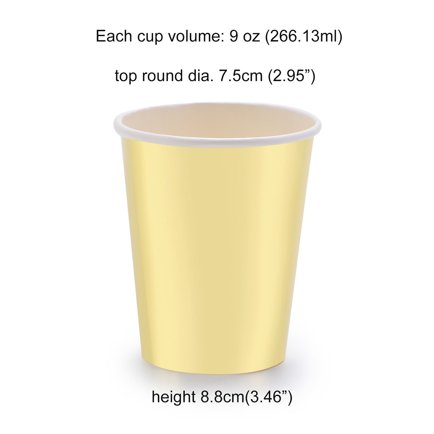 Gold Paper Cups 9 oz [50 pack] Disposable Cups