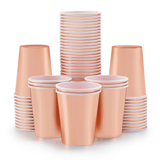 Rose Gold Paper Cups 9 oz [50 pack] Disposable Cups