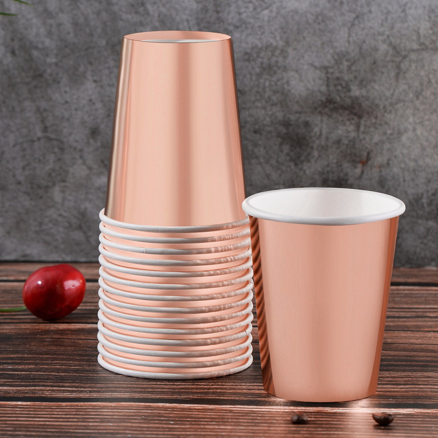 Rose Gold Paper Cups 9 oz [50 pack] Disposable Cups