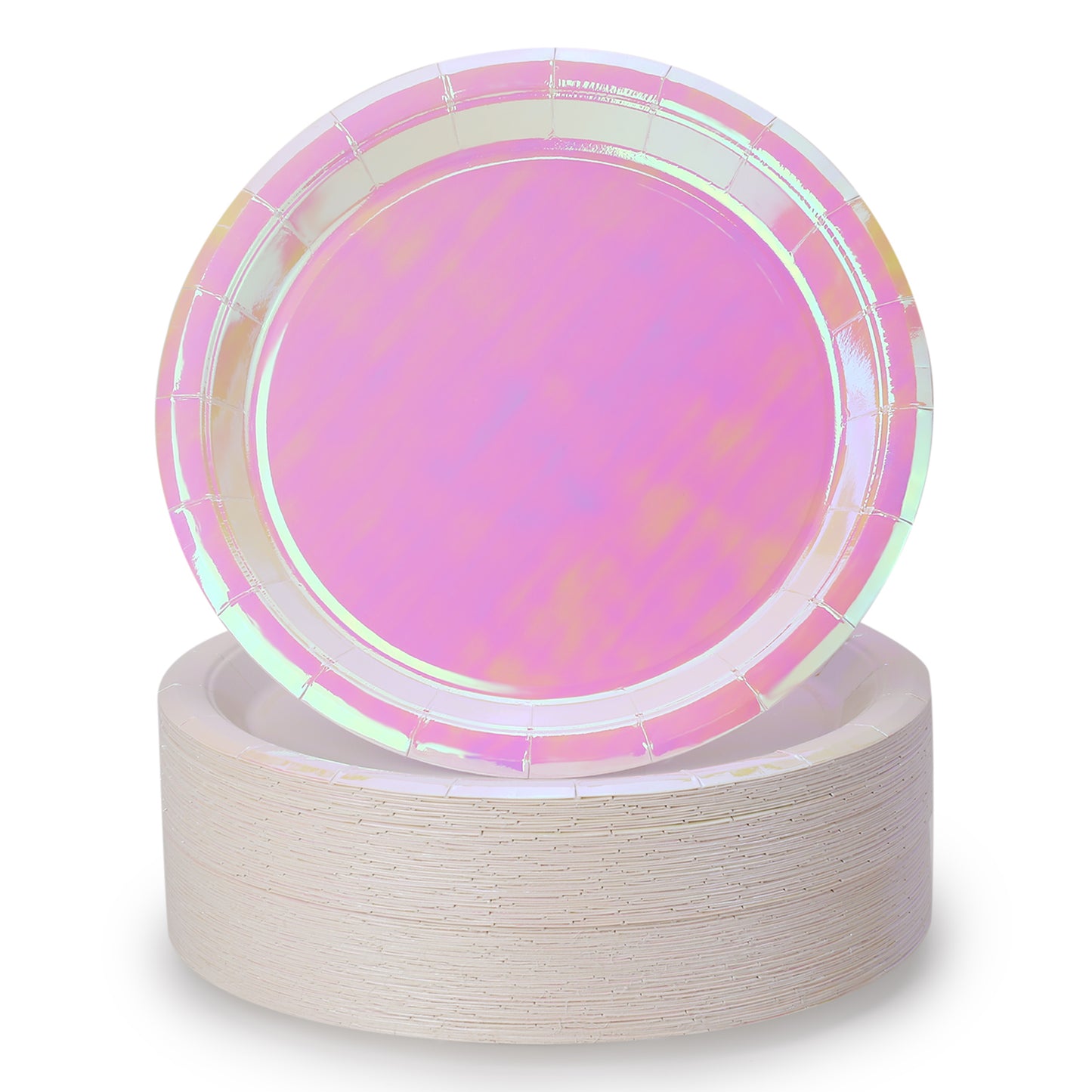 Pink Iridescent Paper Plates 9 Inches (50 pack) Round Disposable Dinner Paper Plates