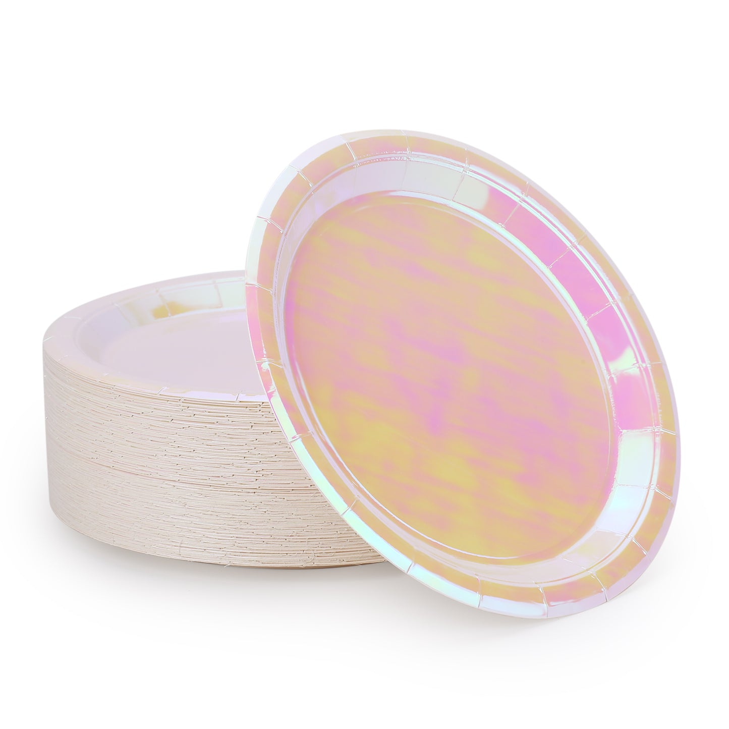 Pink Iridescent Paper Plates 9 Inches (50 pack) Round Disposable Dinner Paper Plates