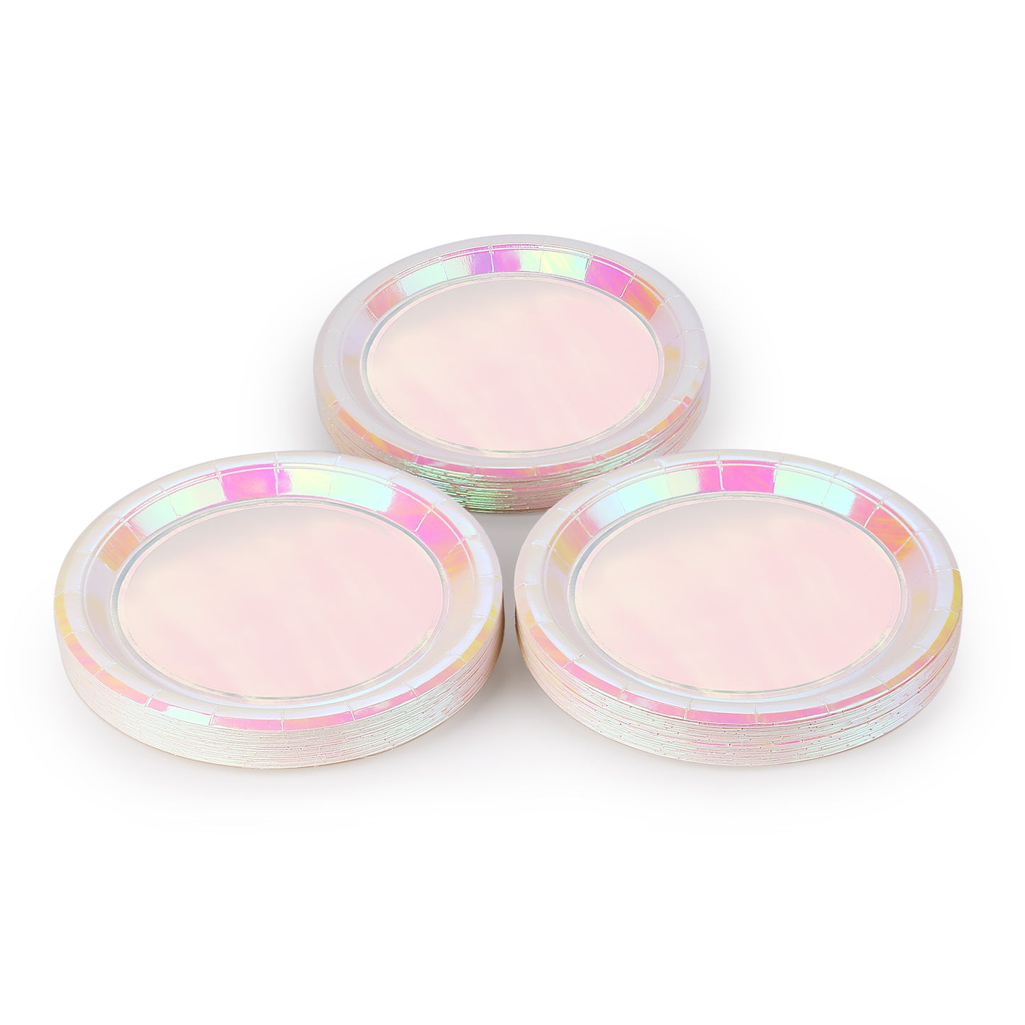 Pink Iridescent Paper Plates 9 Inches (50 pack) Round Disposable Dinner Paper Plates